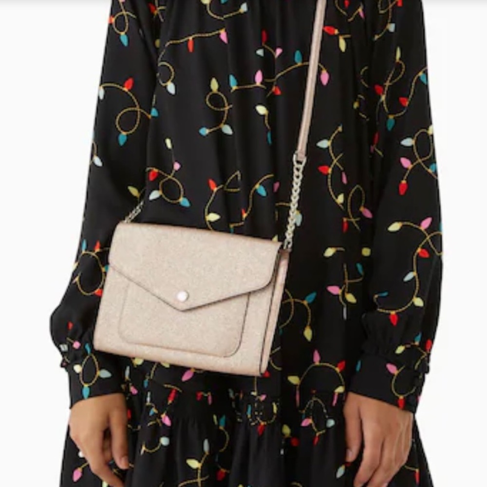Kate Spade Tinsel Flap Crossbody, rose gold.